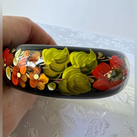Sapfir UA Creations Hand Painted Pysanka Lacquer Wood Bracelet Petrykivka Style - Picture 2 of 6